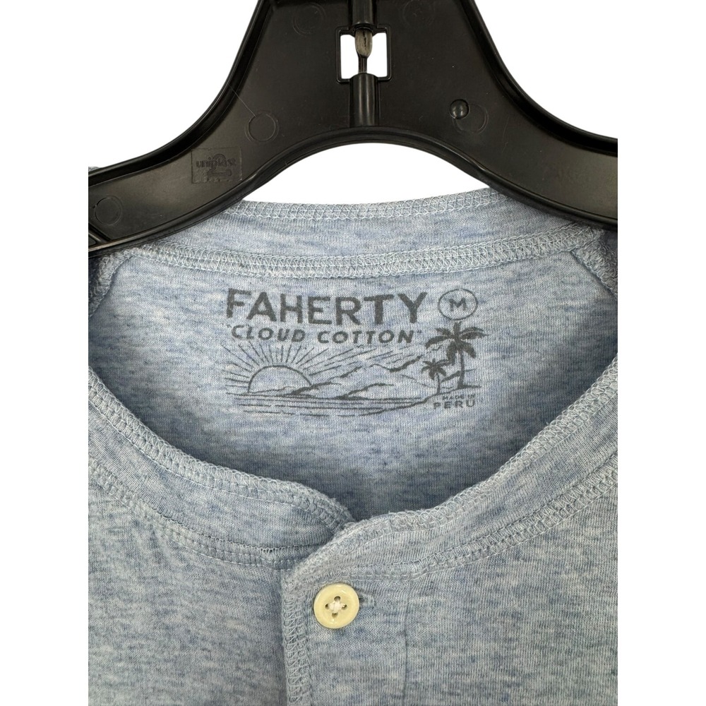 Faherty Men's Blue Cloud Cotton Henley Pullover Round Neck Sweater Size Medium - Picture 3 of 5